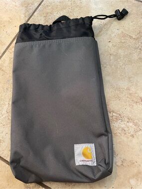 Carhartt Gray and Black Drawstring Travel Bag with Logo Patch, 13” x 6”